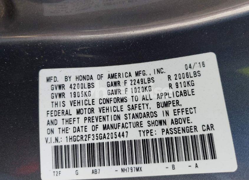 Photo 9 of 2016 Honda Accord LX (VIN 1HGCR2F35GA205447)