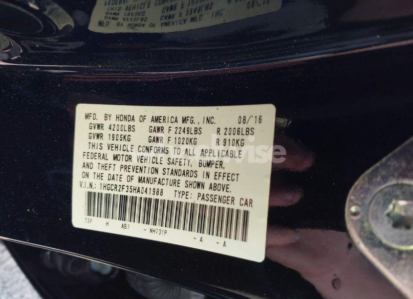 Photo 9 of 2017 Honda Accord LX (VIN 1HGCR2F35HA041988)