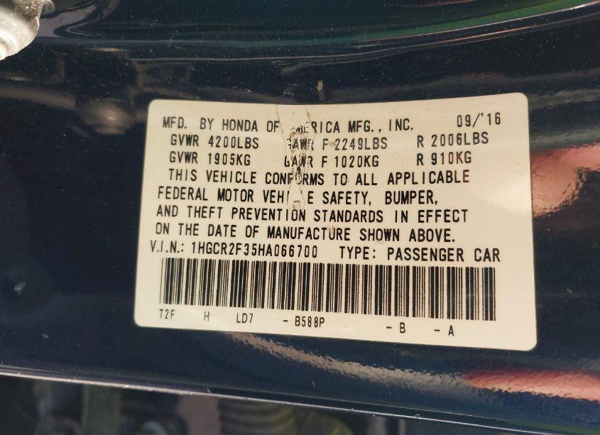 Photo 9 of 2017 Honda Accord LX (VIN 1HGCR2F35HA066700)