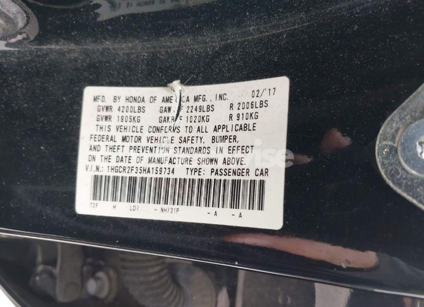 Photo 9 of 2017 Honda Accord LX (VIN 1HGCR2F35HA159734)