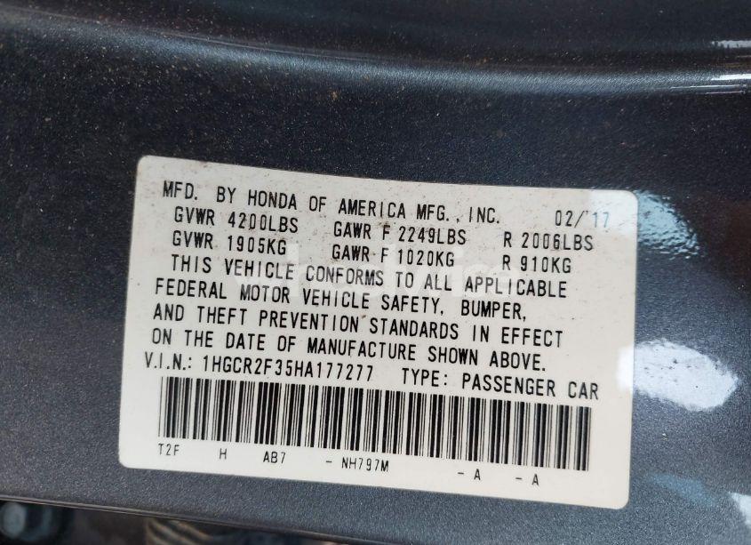 Photo 9 of 2017 Honda Accord LX (VIN 1HGCR2F35HA177277)