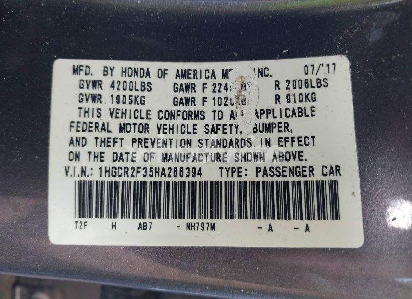 Photo 9 of 2017 Honda Accord LX (VIN 1HGCR2F35HA266394)