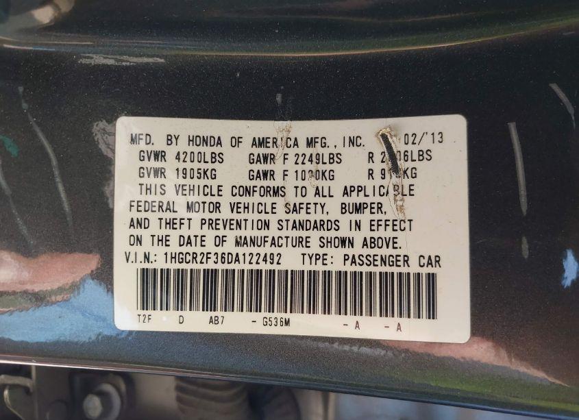 Photo 9 of 2013 Honda Accord LX (VIN 1HGCR2F36DA122492)