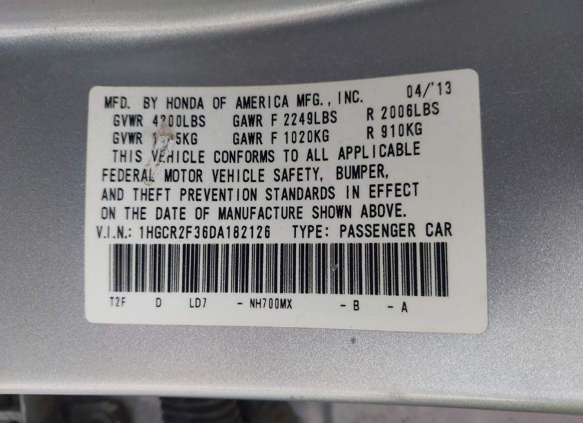 Photo 9 of 2013 Honda Accord LX (VIN 1HGCR2F36DA182126)