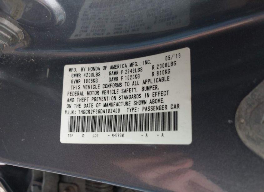 Photo 9 of 2013 Honda Accord LX (VIN 1HGCR2F36DA192400)