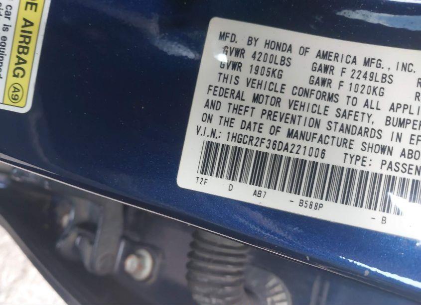 Photo 9 of 2013 Honda Accord LX (VIN 1HGCR2F36DA221006)