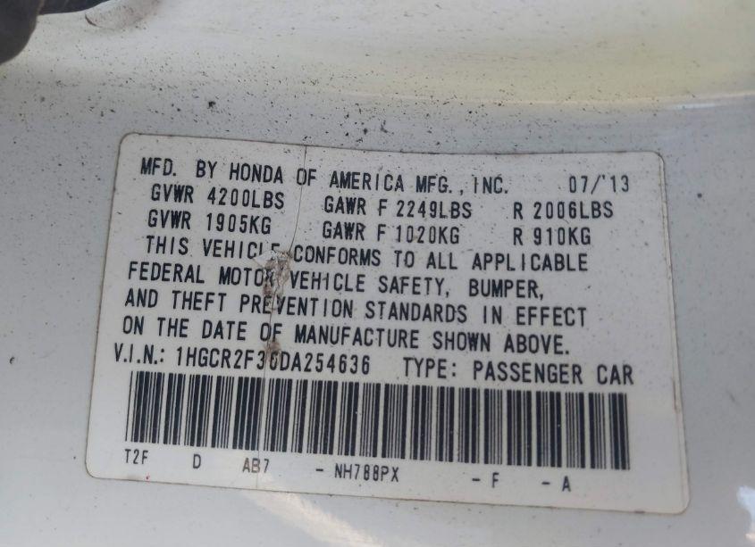 Photo 9 of 2013 Honda Accord LX (VIN 1HGCR2F36DA254636)