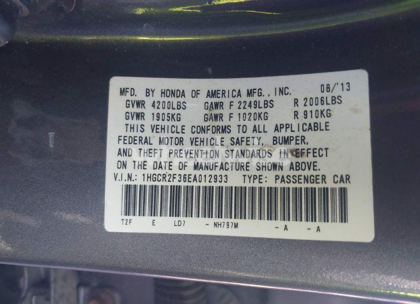 Photo 9 of 2014 Honda Accord LX (VIN 1HGCR2F36EA012933)