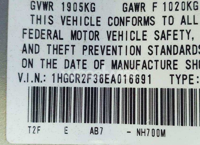 Photo 9 of 2014 Honda Accord LX (VIN 1HGCR2F36EA016691)