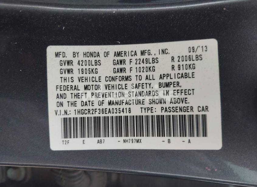 Photo 9 of 2014 Honda Accord LX (VIN 1HGCR2F36EA035418)