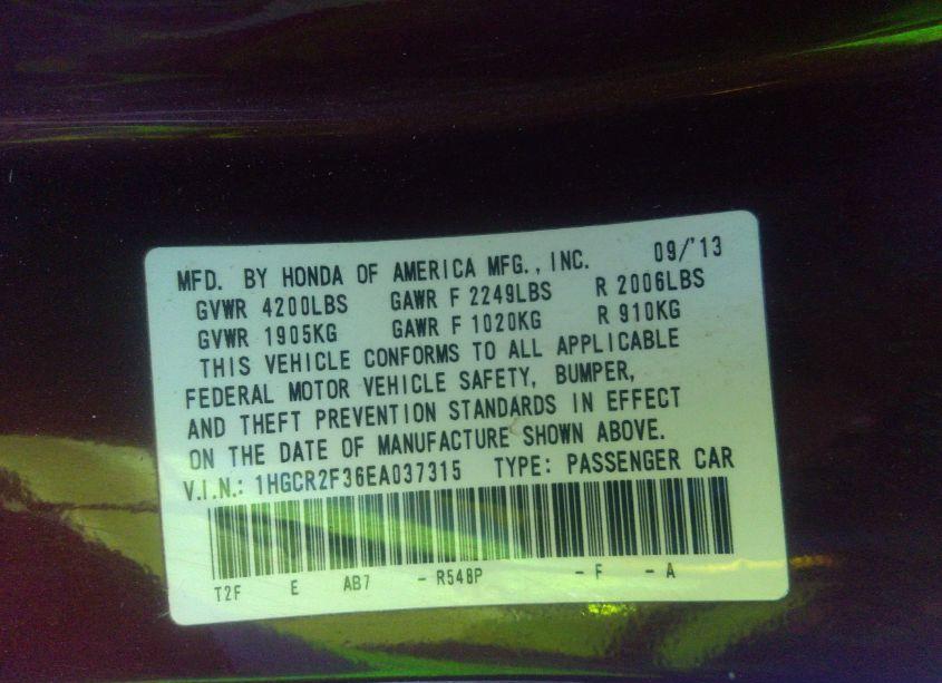 Photo 9 of 2014 Honda Accord LX (VIN 1HGCR2F36EA037315)