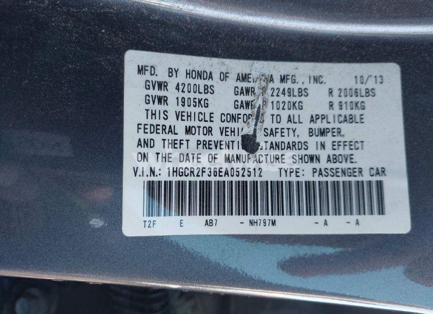 Photo 9 of 2014 Honda Accord LX (VIN 1HGCR2F36EA052512)