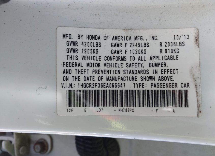 Photo 9 of 2014 Honda Accord LX (VIN 1HGCR2F36EA065647)