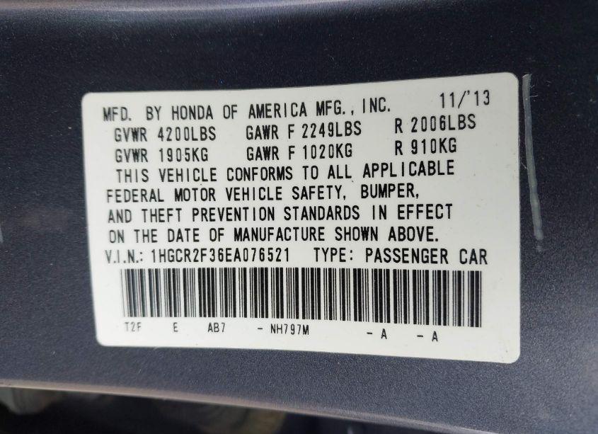 Photo 9 of 2014 Honda Accord LX (VIN 1HGCR2F36EA076521)