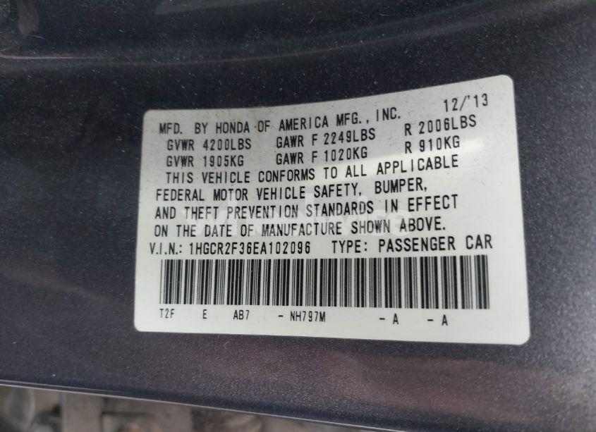 Photo 9 of 2014 Honda Accord LX (VIN 1HGCR2F36EA102096)