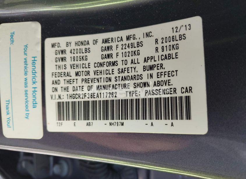 Photo 9 of 2014 Honda Accord LX (VIN 1HGCR2F36EA117262)