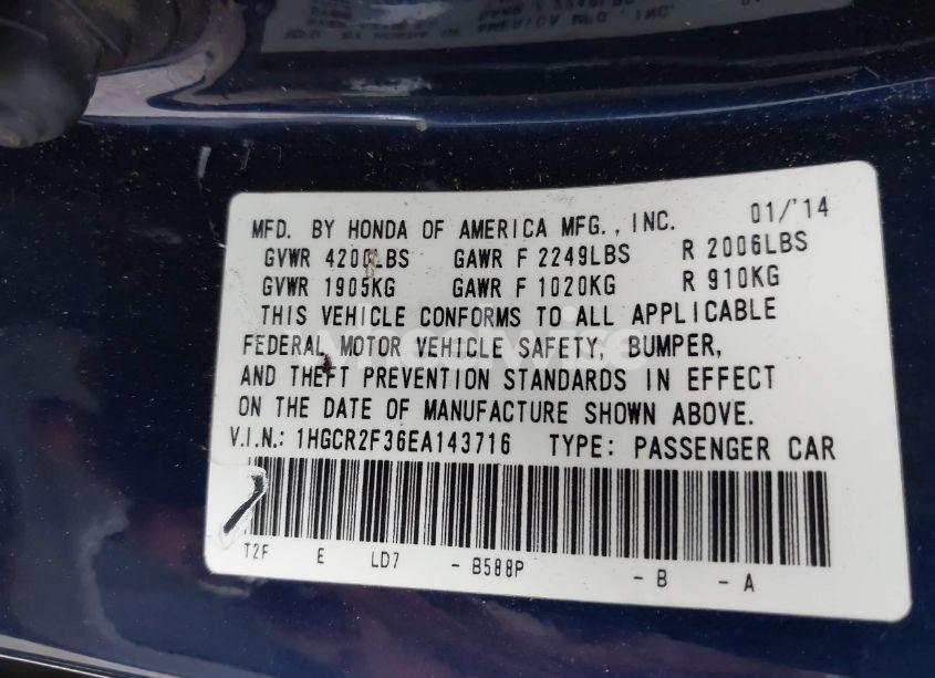 Photo 9 of 2014 Honda Accord LX (VIN 1HGCR2F36EA143716)