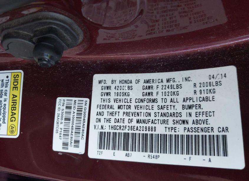 Photo 9 of 2014 Honda Accord LX (VIN 1HGCR2F36EA209889)