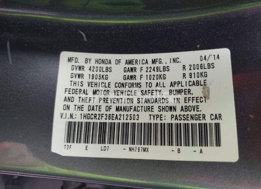 Photo 9 of 2014 Honda Accord LX (VIN 1HGCR2F36EA212503)