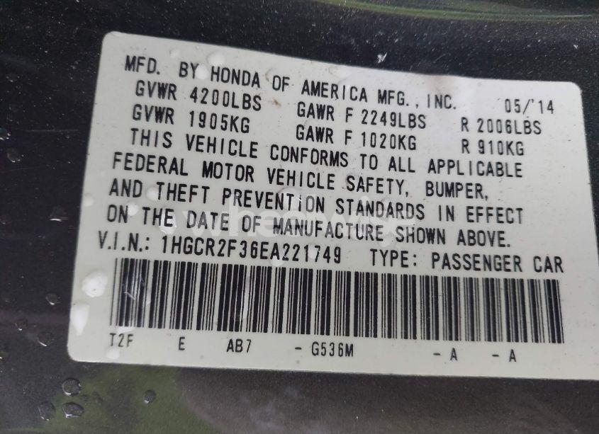 Photo 9 of 2014 Honda Accord LX (VIN 1HGCR2F36EA221749)
