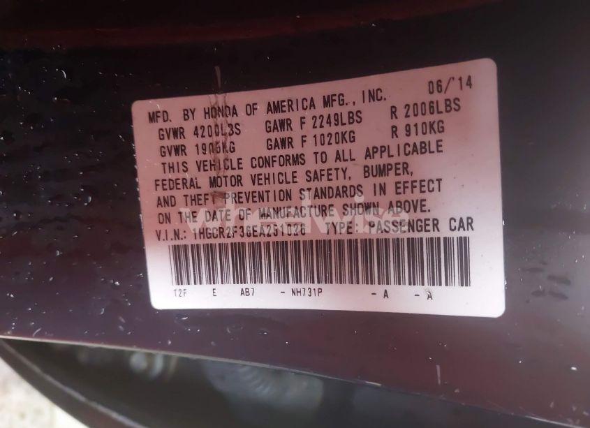 Photo 9 of 2014 Honda Accord LX (VIN 1HGCR2F36EA251026)