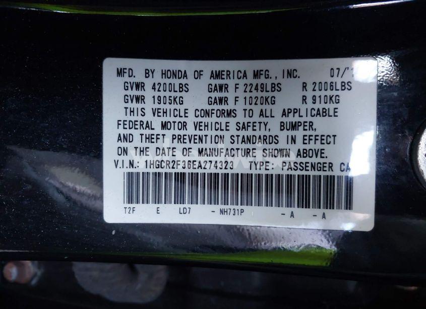 Photo 9 of 2014 Honda Accord LX (VIN 1HGCR2F36EA274323)