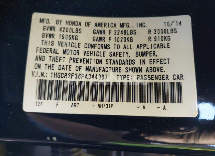 Photo 9 of 2015 Honda Accord LX (VIN 1HGCR2F36FA044007)