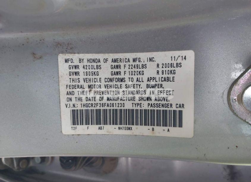 Photo 9 of 2015 Honda Accord LX (VIN 1HGCR2F36FA061230)