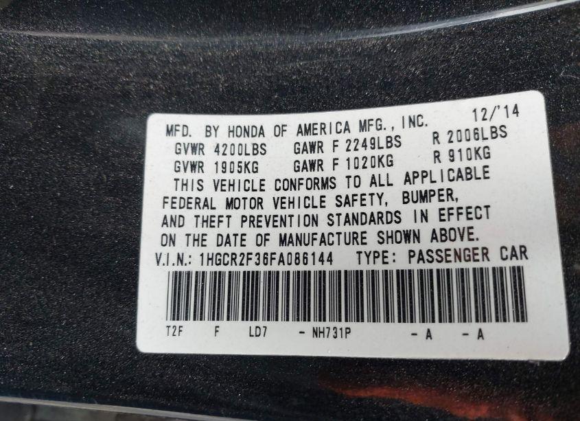 Photo 9 of 2015 Honda Accord LX (VIN 1HGCR2F36FA086144)