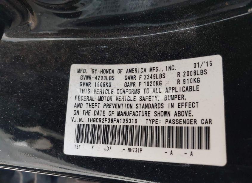 Photo 9 of 2015 Honda Accord LX (VIN 1HGCR2F36FA105310)