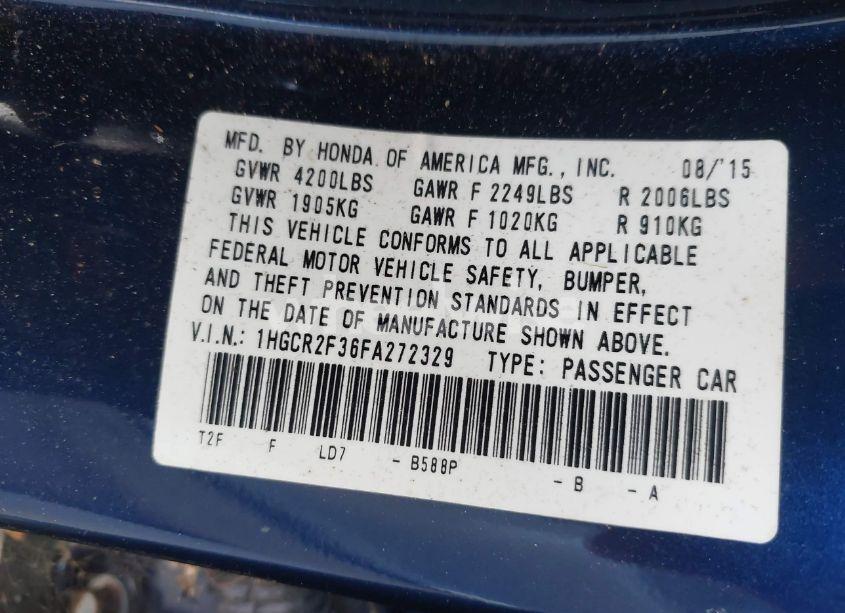 Photo 9 of 2015 Honda Accord LX (VIN 1HGCR2F36FA272329)