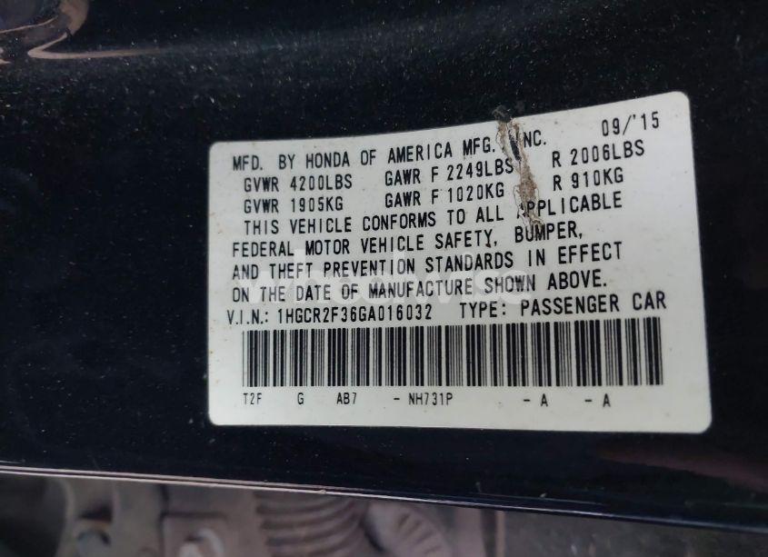 Photo 9 of 2016 Honda Accord LX (VIN 1HGCR2F36GA016032)