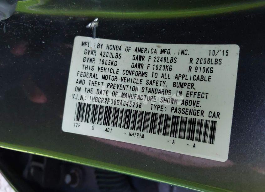 Photo 9 of 2016 Honda Accord LX (VIN 1HGCR2F36GA045238)