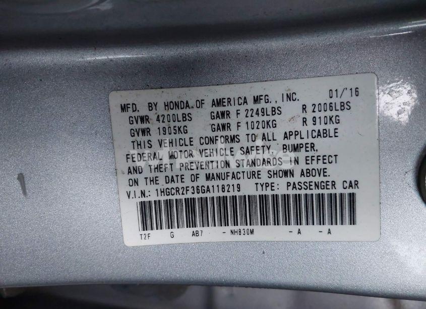 Photo 9 of 2016 Honda Accord LX (VIN 1HGCR2F36GA118219)