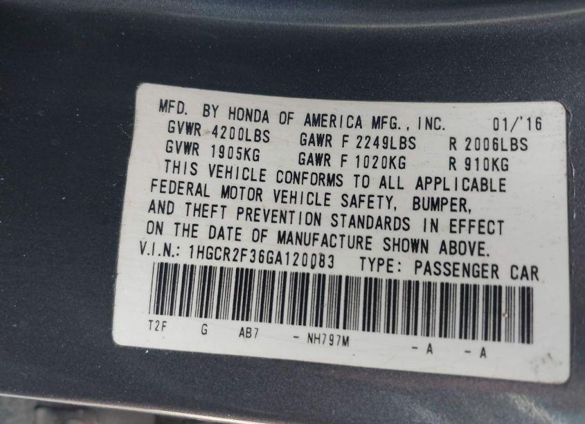 Photo 9 of 2016 Honda Accord LX (VIN 1HGCR2F36GA120083)