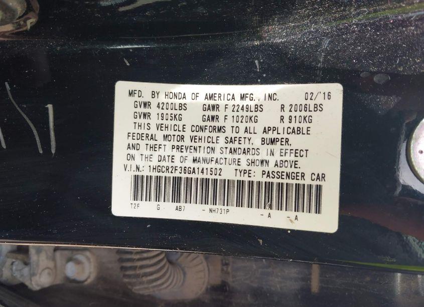 Photo 9 of 2016 Honda Accord LX (VIN 1HGCR2F36GA141502)