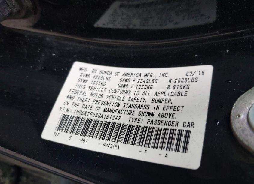 Photo 9 of 2016 Honda Accord LX (VIN 1HGCR2F36GA161247)