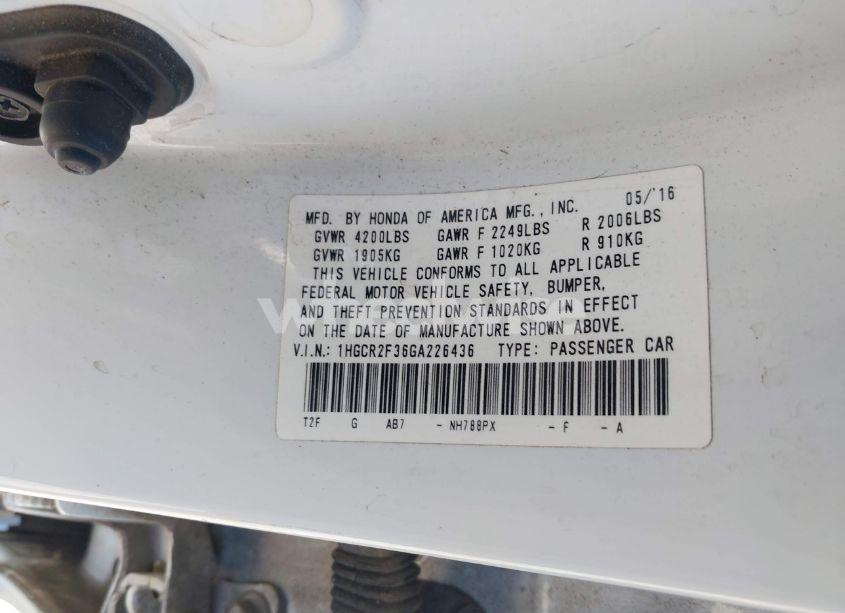 Photo 9 of 2016 Honda Accord LX (VIN 1HGCR2F36GA226436)