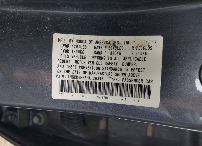 Photo 9 of 2017 Honda Accord LX (VIN 1HGCR2F36HA136348)