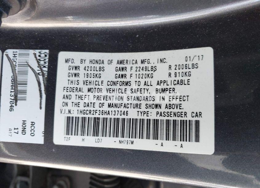 Photo 9 of 2017 Honda Accord LX (VIN 1HGCR2F36HA137046)