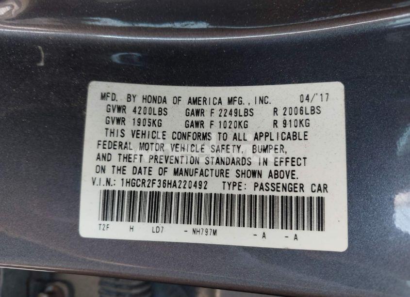 Photo 9 of 2017 Honda Accord LX (VIN 1HGCR2F36HA220492)