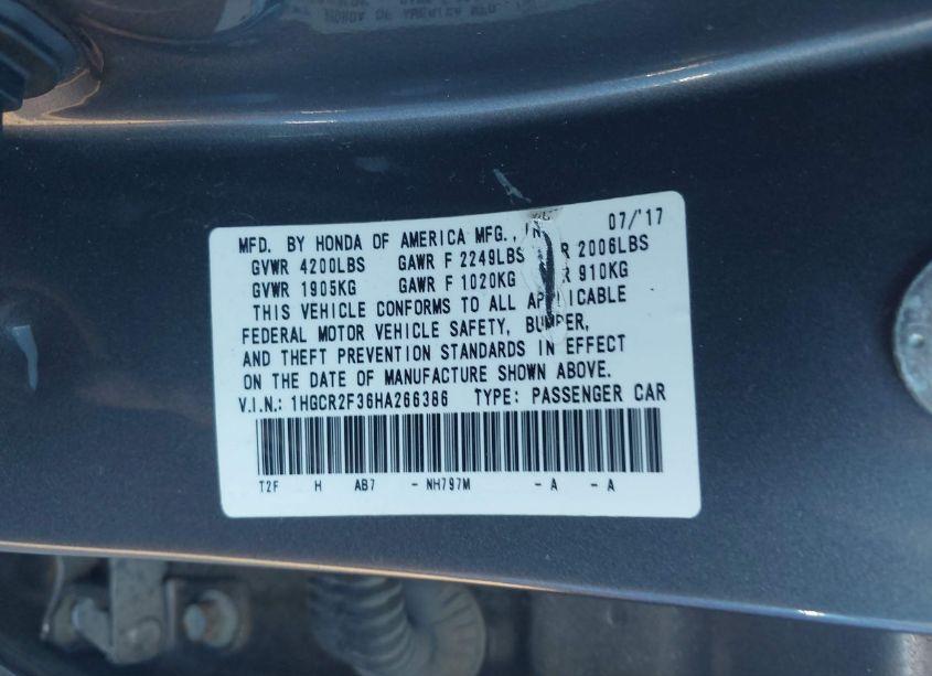 Photo 9 of 2017 Honda Accord LX (VIN 1HGCR2F36HA266386)