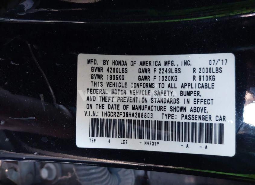 Photo 9 of 2017 Honda Accord LX (VIN 1HGCR2F36HA268803)