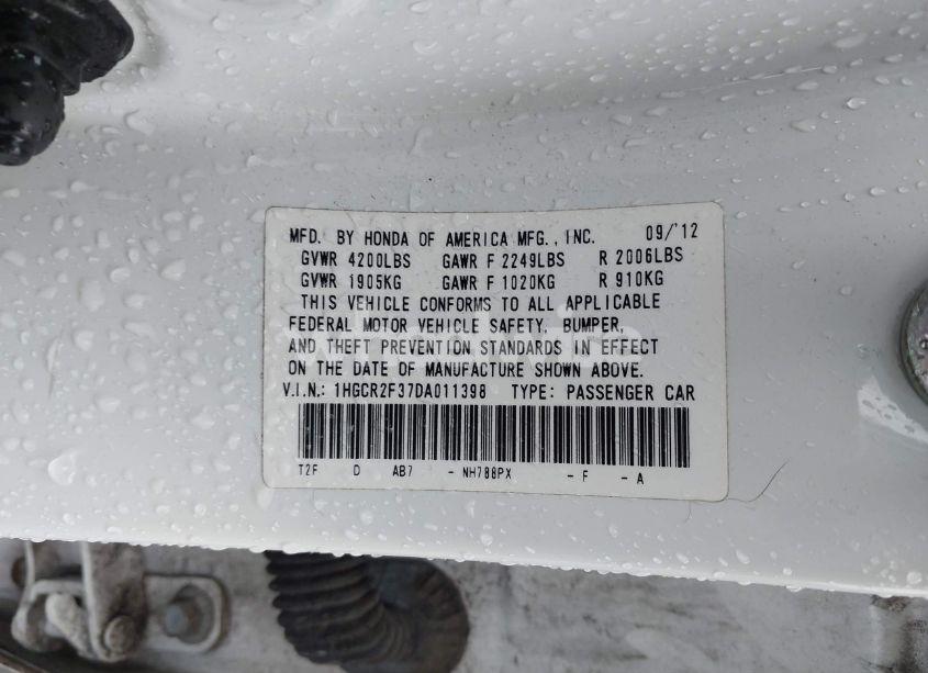 Photo 9 of 2013 Honda Accord LX (VIN 1HGCR2F37DA011398)