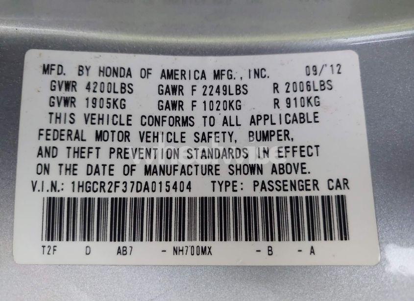 Photo 9 of 2013 Honda Accord LX (VIN 1HGCR2F37DA015404)