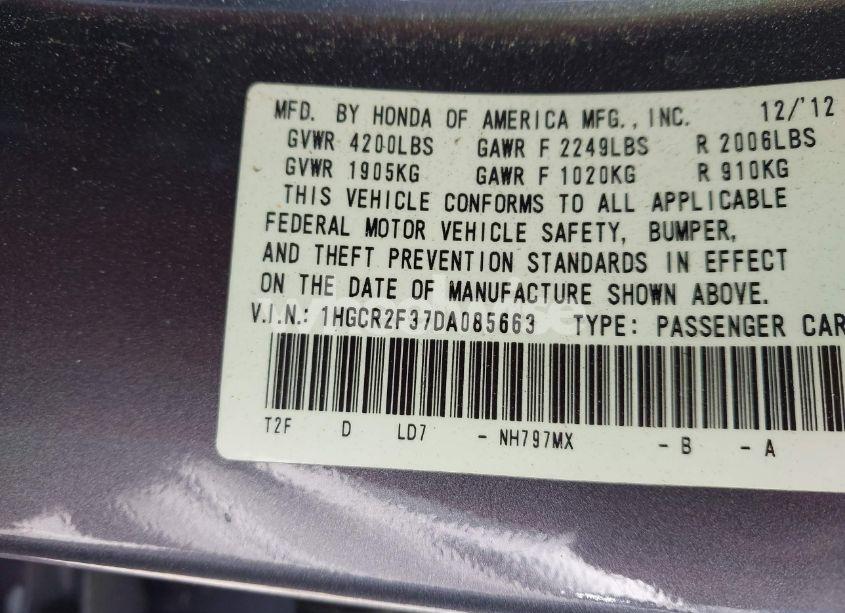 Photo 9 of 2013 Honda Accord LX (VIN 1HGCR2F37DA085663)