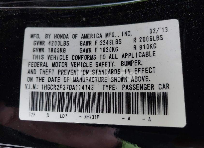 Photo 9 of 2013 Honda Accord LX (VIN 1HGCR2F37DA114143)