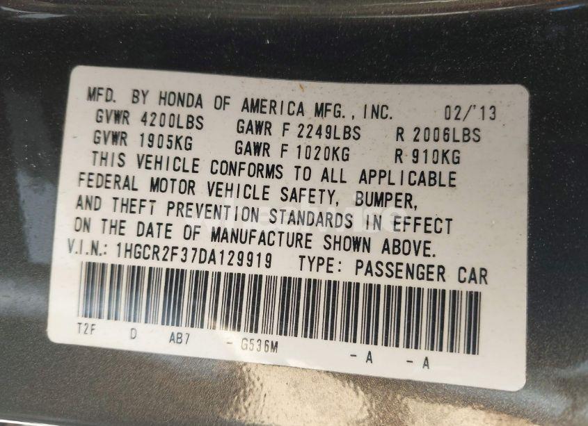 Photo 9 of 2013 Honda Accord LX (VIN 1HGCR2F37DA129919)