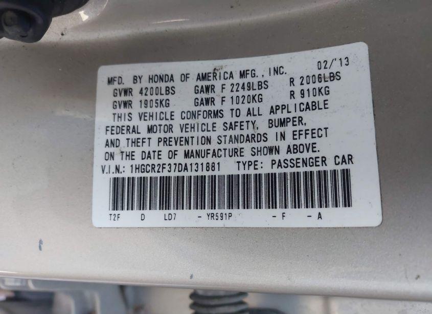 Photo 9 of 2013 Honda Accord LX (VIN 1HGCR2F37DA131881)