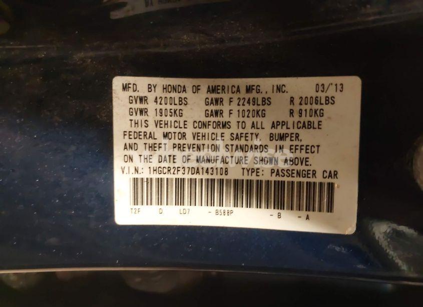 Photo 9 of 2013 Honda Accord LX (VIN 1HGCR2F37DA143108)